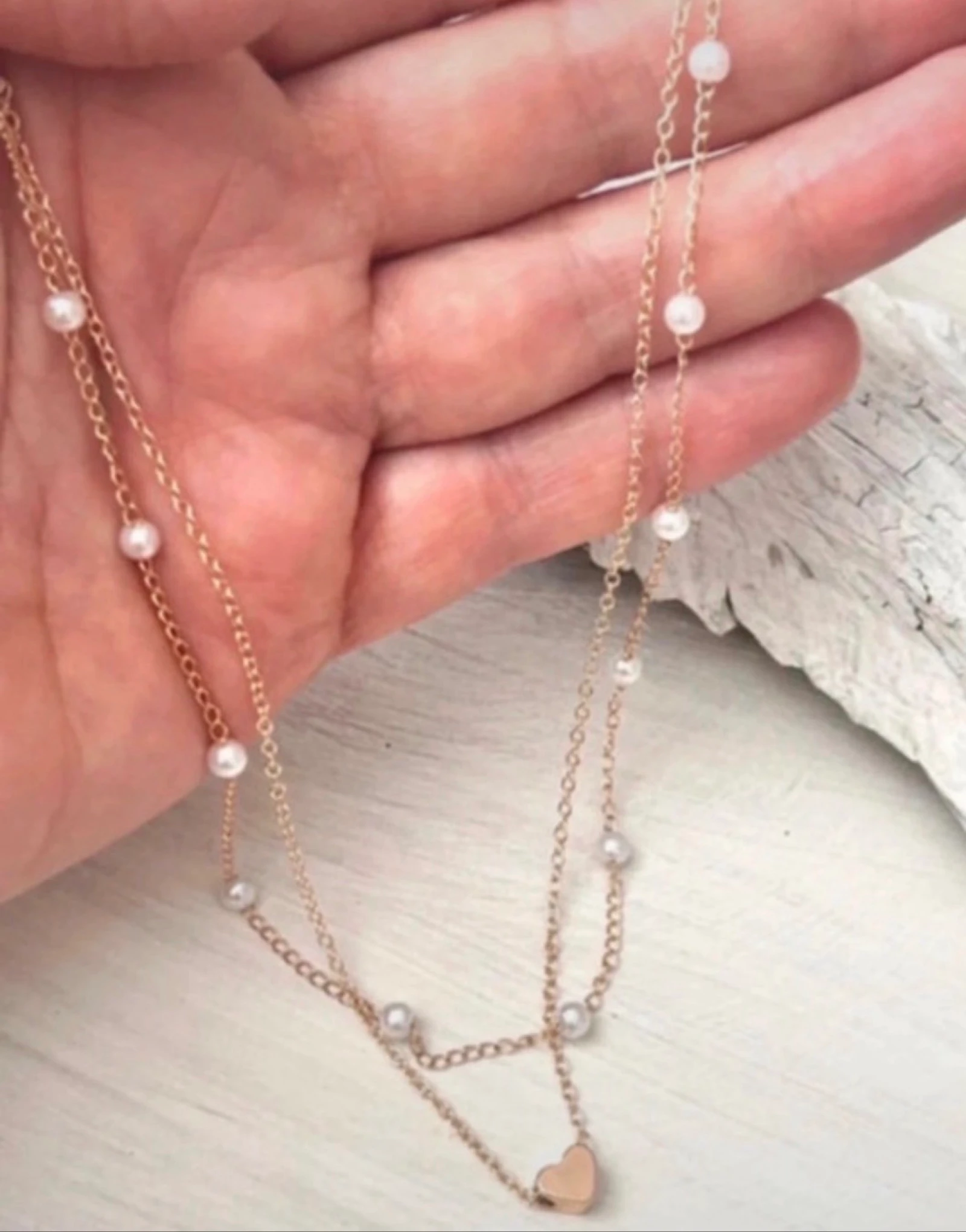 Collier double chaîne minimaliste avec pendentif cœur – photo 2